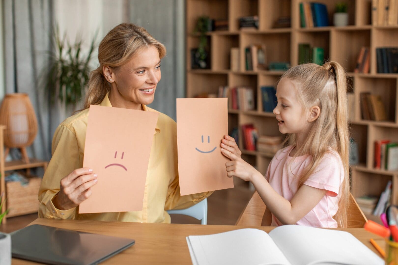 Classroom activity with emotion drawings